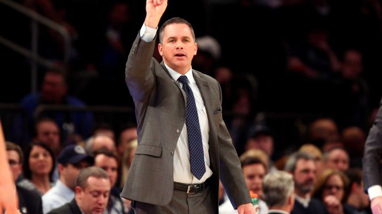 Butler Bulldogs head coach Chris Holtmann coaches against the Xavier Musketeers during the first half of a Big East Tournament game at Madison Square Garden on Thursday, March 12, 2015.