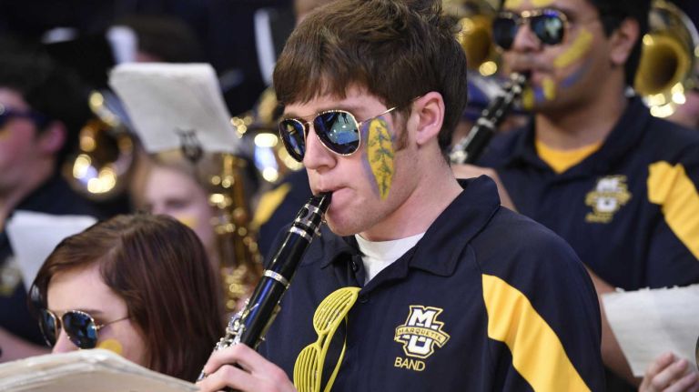 Big East Tournament first round: Marquette vs. Seton Hall 37 The Marquette Golden Eagles band plays before action against the Seton Hall Pirates in the first round of the Big East basketball tournament at Madison Square Garden on Wednesday, March 11, 2015.
