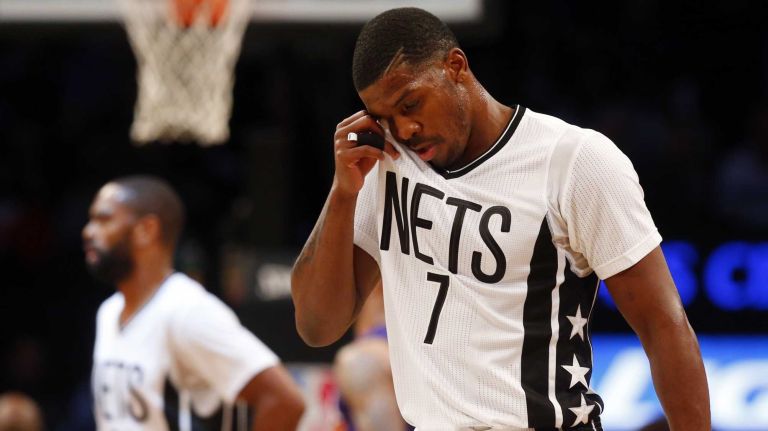 Joe Johnson 36 Joe Johnson and Alan Anderson of the Brooklyn Nets walk to the bench during a timeout against the Phoenix Suns at Barclays Center on Friday, March 6, 2015.