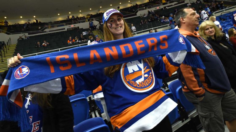 Fans at Islanders vs. Rangers 30 Islanders fan Jenna Chiofalo of Hicksville shows her team pride at Nassau Coliseum during the last Islanders-Rangers regular-season game at the Coliseum on March 10, 2015.