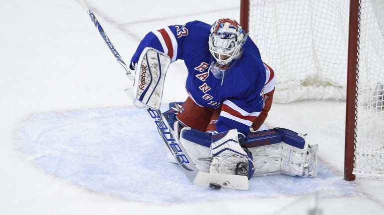 Rangers vs. Capitals 40 New York Rangers goalie Cam Talbot makes a save against the Washington Capitals in the second period of an NHL hockey game at Madison Square Garden on Sunday, March 29, 2015.