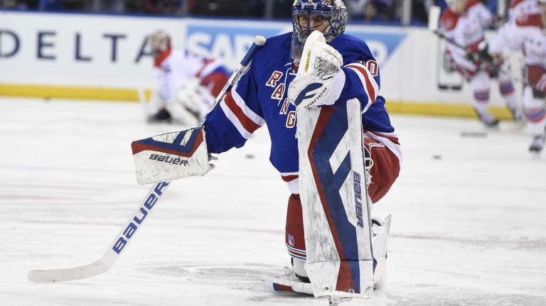 Rangers vs. Capitals 42 New York Rangers goalie Henrik Lundqvist warms up on the ice before the start of the NHL hockey game between the New York Rangers and the Washington Capitals at Madison Square Garden on Sunday, March 29, 2015.