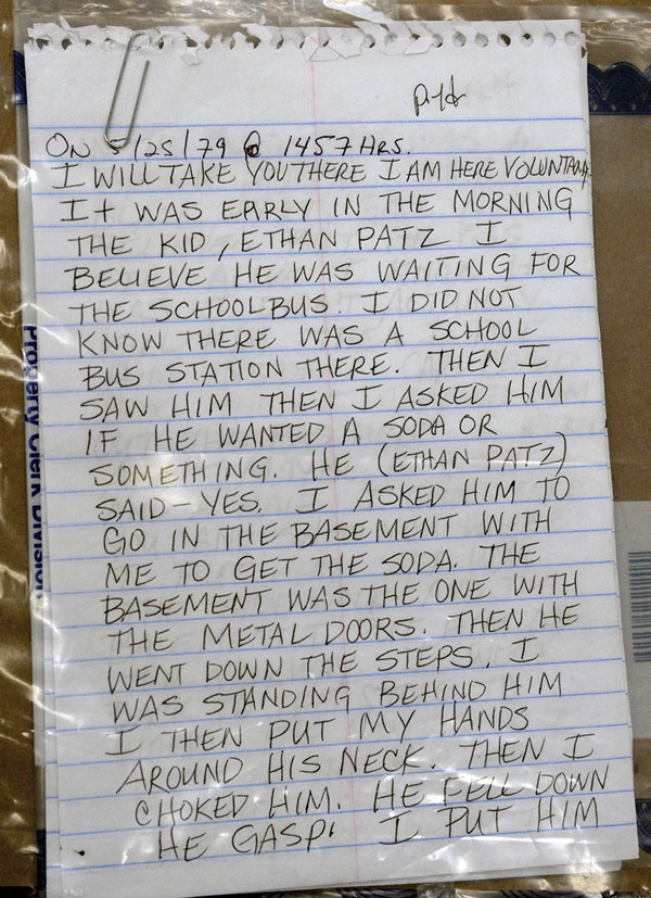 The prosecution rests in Etan murder case 2 Part of Pedro Hernandez’s confession, as written down by a police detective, that he gave after his arrest in New Jersey in May 2012.