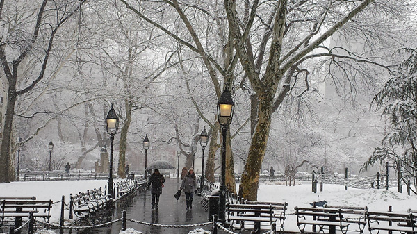 Nay! Just can’t shake off this snowy winter 7 In hopefully winter’s last gasp, wind-whipped wet snow blanketed Washington Square Park on Friday afternoon. Photo by The Villager