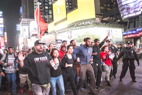 Solidarity for Baltimore Sparks Activist, NYPD Tension 2 Photo by Zach Williams A splinter group broke off from the Union Square rally (seen here marching down Seventh Ave. in Times Square).