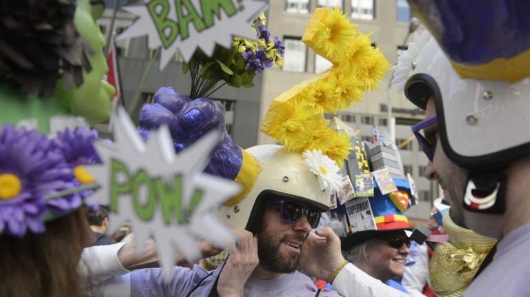 Participants and spectators wander along Fifth Avenue during the annual Easter Parade and Bonnet Festival in Manhattan, Sunday, April 05, 2015. The pageant is a New York City tradition that stretches back to the 1870s.