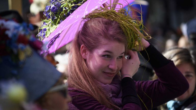 Participants and spectators wander along Fifth Avenue during the annual Easter Parade and Bonnet Festival in Manhattan, Sunday, April 05, 2015. The pageant is a New York City tradition that stretches back to the 1870s.