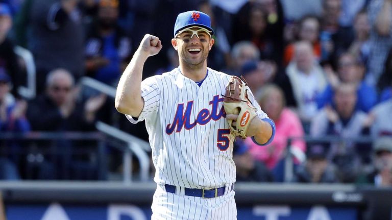 David Wright 37 David Wright #5 of the New York Mets reacts after a ninth-inning double play against the Philadelphia Phillies during Opening Day at Citi Field on Monday, April 13, 2015.