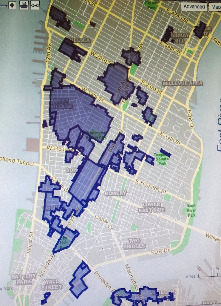 Historic districts — the areas in purple — have strong protections against new construction, and projects that don’t mesh with the surrounding built environment. Any new construction in these districts would need approval by the Landmarks Preservation Commission.