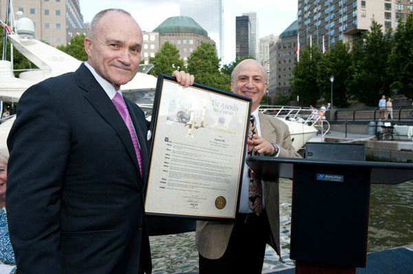 Photo by Robert Braunfeld, courtesy of the Gateway Plaza Tenants Association Former Police Commissioner Ray Kelly last year with Paul Goldstein.  