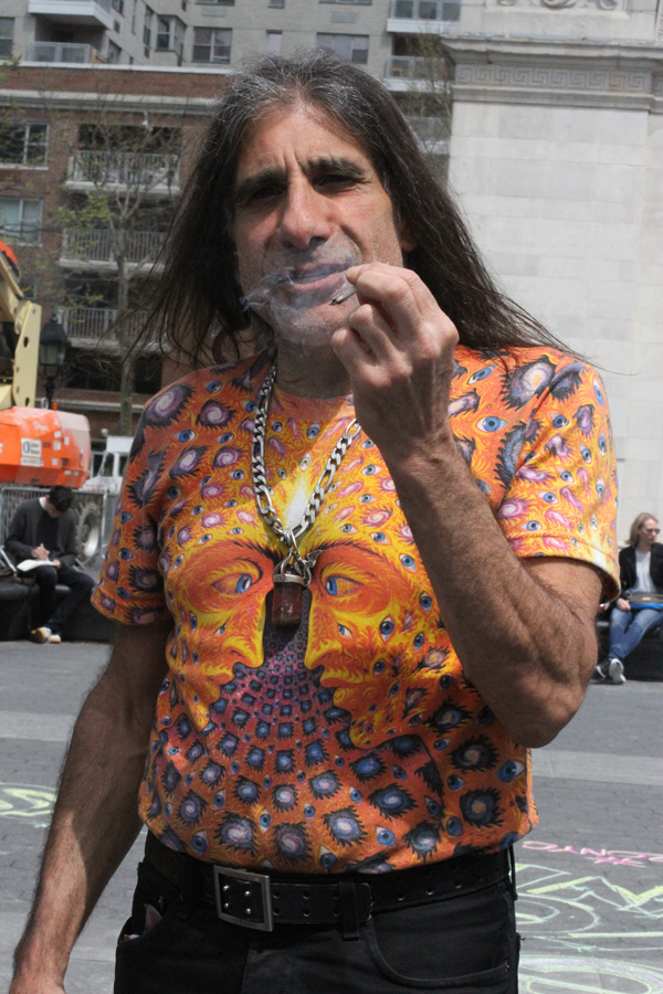 Opening the T-shirt doors of perception at 420 in Washington Square Park.