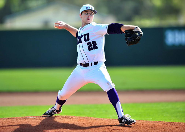 Michael Vokulich was the starting pitcher against Rochester. N.Y.U. went on to win in a slugfest, 14-13.   PHOTOS BY N.Y.U. ATHLETICS