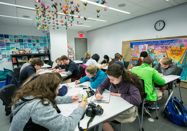 Photo courtesy of the 9/11 Museum.  Students participating in a workshop at the 9/11 Museum. 