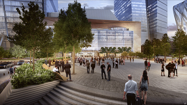 Hudson Yards Taps Top Restaurateurs 3 A window into the world of Hudson Yards: Diners will have a great vantage point form which to see what’s happening on the plaza below. Courtesy Related-Oxford.