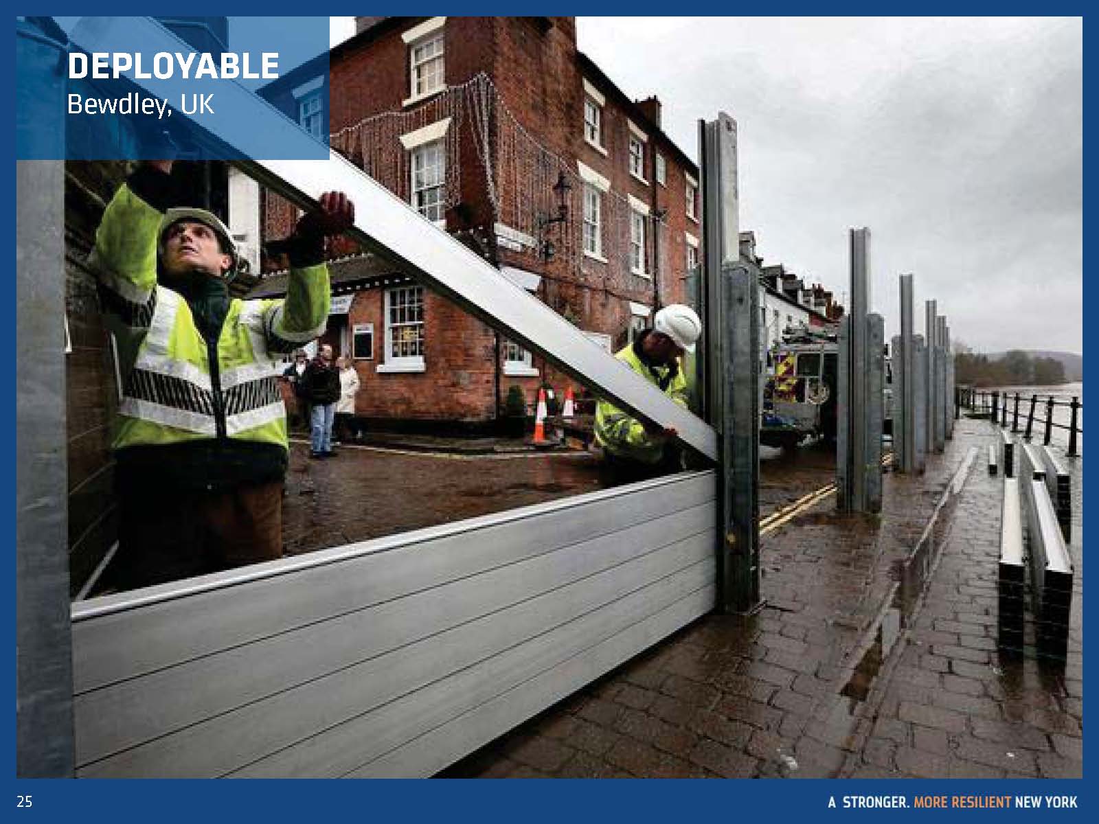 Deployable barriers, perhaps a bit like these in England, would be used in parts of the "Big U" storm-surge defense system. 