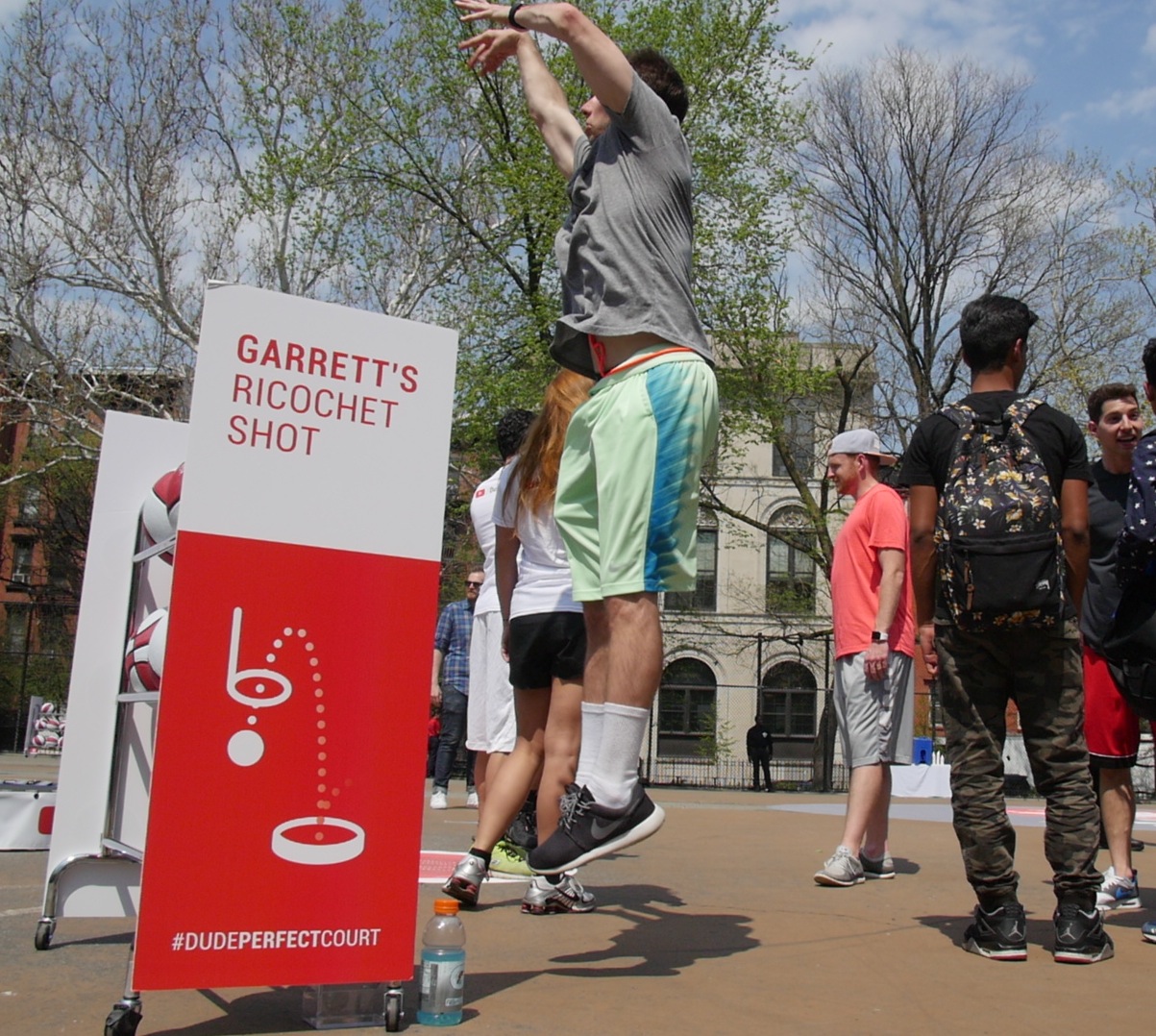 There were trick shots galore at the Tompkins Square Park courts as Dude Perfect and local kids came to play — and to announce that the courts would be renovated.