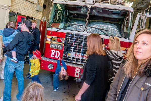 Tribeca's Ladder 8 firehouse was a popular spot Saturday for the F.D.N.Y.'s 150th anniversary celebration. Downtown Express photo by Milo Hess.