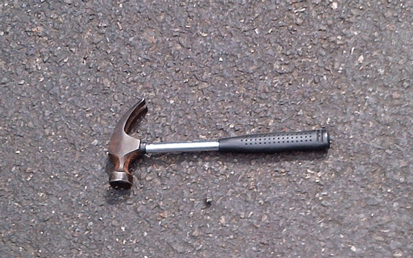 The hammer of the alleged Union Square attacker, left on the sidewalk in Hell’s Kitchen after he was shot by police and arrested on Wednesday.