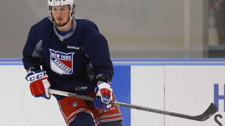 J.T. Miller of the Rangers skates during practice on Thursday, May 28, 2015 at the MSG Training Center in Greenburgh, N.Y.