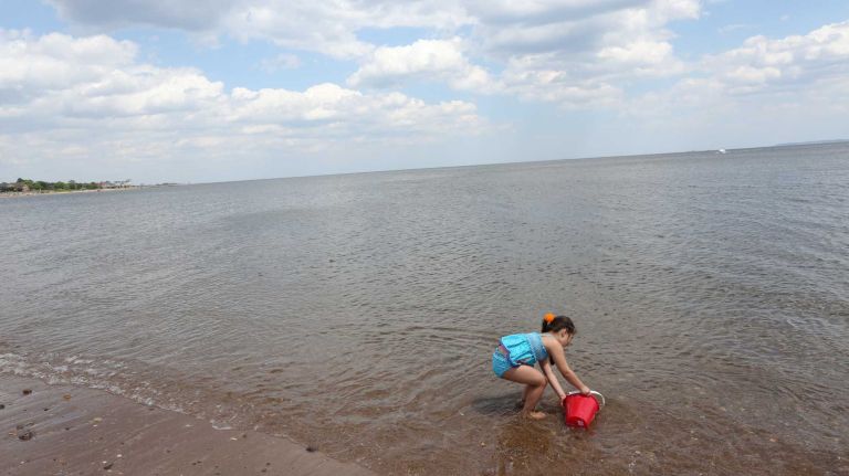 Julia Parga, 5, plays in the water in Wolfe's Pond Park in Prince's Bay, Staten Island, Friday, May 22, 2015.