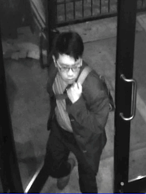 The alleged laptop attacker in a video surveillance image.