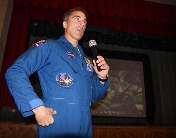 NASA’s Captain Chris Cassidy told students at the Center for Space Science Education about his experiences in outer space.   Photos by Tequila Minsky