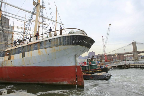 The Wavertree May 21, 2015, the day she left the South Street Seaport Museum for an extensive restoration. Photo by Susie McKeown Photography/Courtey of South Street Seaport Museum.