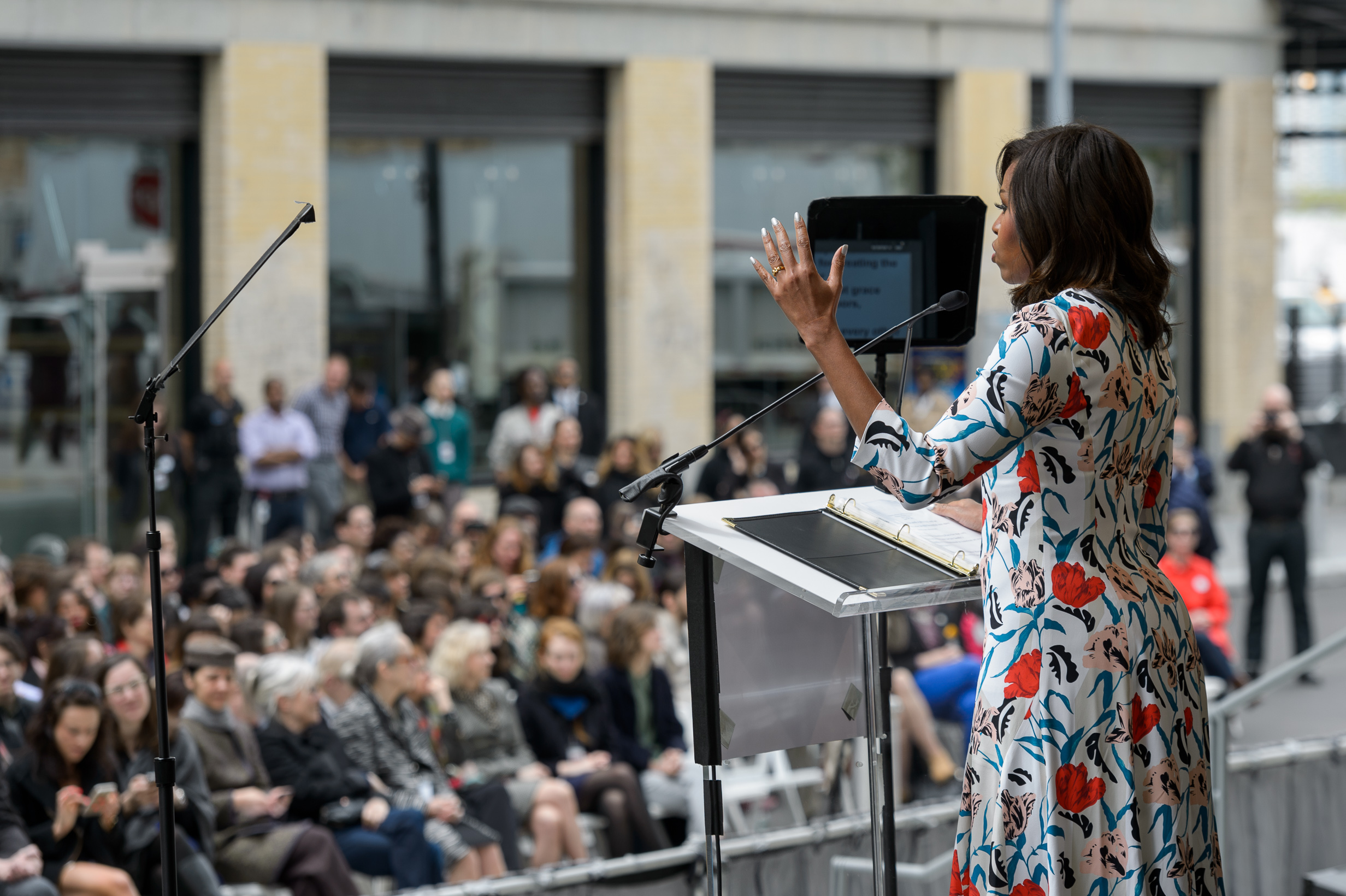 Michelle Obama speaking at the dedication of the new Whitney Museum of American Art on Thurs., April 30.  Photos by Filip Wolak
