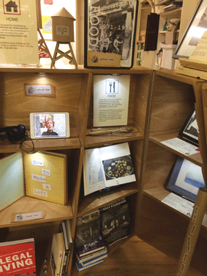 Other parts of the cart feature a “Home” section, with information on how to build a loft, and a “Food” section about the restaurant of the same name.  Photo courtesy The Soho Memory Project