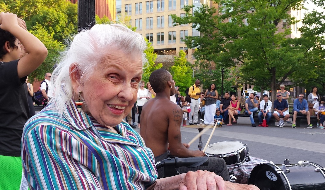 Doris Diether a couple of summers ago enjoying the drumming in Washington Square Park. Villager file photo