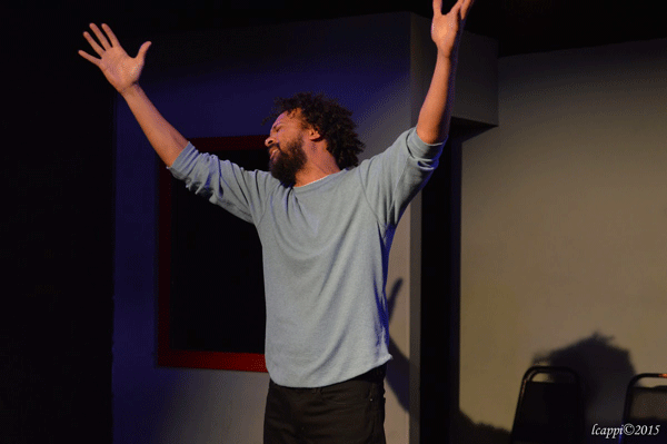 The 'Kiss Punch' poetry collider 3 Mason Granger’s Seuss-themed reading inspired the Kiss Punch Poem troupe to improvise equally farcical acts of silliness. Photo by Lynn Cappiello.