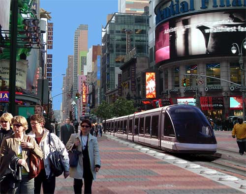 Planning Today for a Midtown Tomorrowland 1 A light rail system on 42nd St. could help make internal combustion engine cars a curiosity of the past. Image: vision42.org.