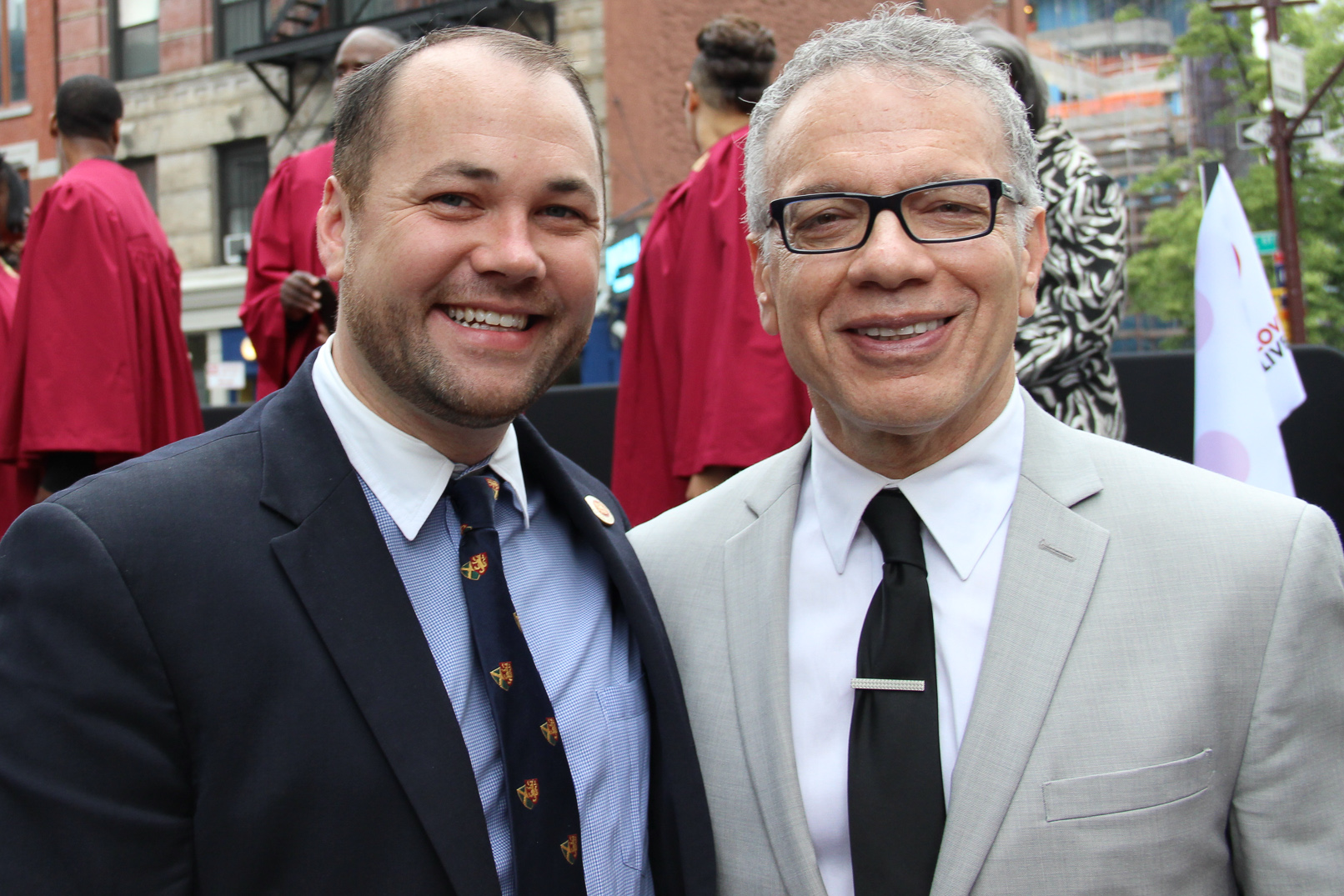 Corey Johnson, left, who today hold’s Duane's old Council seat, with Council colleague James Vacca.