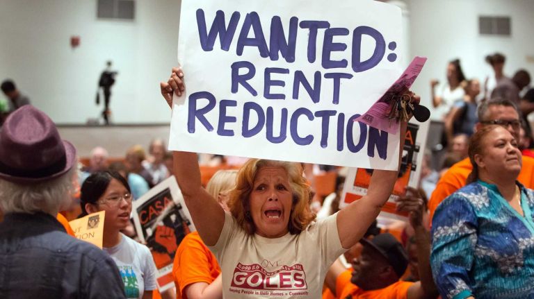 For first time, Board OK's rent freeze on rent stabilized apartments 2 Tenants demonstrating during New York City's Rent Guidelines Board meeting at Cooper Union during a vote on whether to raise the rent in more than one million rent-stabilized apartments on Monday, June 29, 2015.
