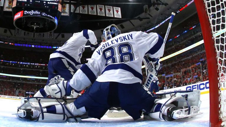 Stanley Cup Final: Blackhawks vs. Lightning 45 CHICAGO, IL - JUNE 10: Andrei Vasilevskiy #88 of the Tampa Bay Lightning tends net against the Chicago Blackhawks during Game Four of the 2015 NHL Stanley Cup Final at the United Center on June 10, 2015 in Chicago, Illinois. (Photo by Bruce Bennett/Getty Images)