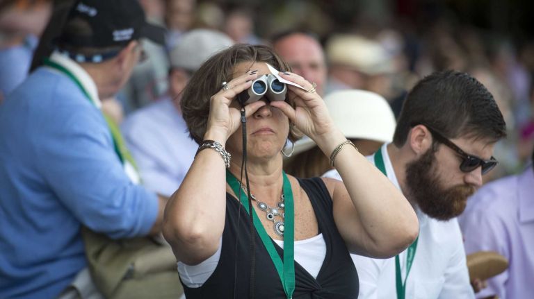 Horse racing fans at Belmont Park in Elmont for the 147th running of the Belmont Stakes on Saturday, June 6, 2015.