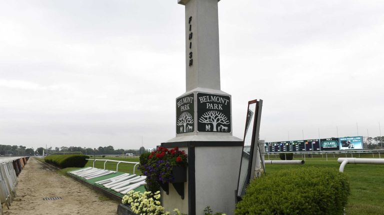 A view of the finish line at Belmont Park before the 147th running of the Belmont Stakes on Saturday, June 6, 2015 at Belmont Park in Elmont.