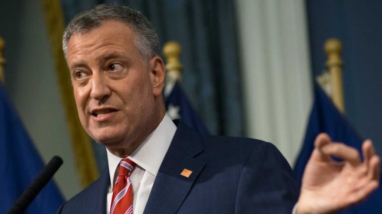 New York City Mayor Bill de Blasio addresses the media on Tuesday, June 2, 2015.