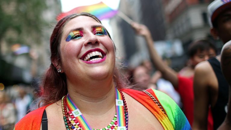 A participant marches in the Gay Pride Parade on June 28, 2015 in New York City.