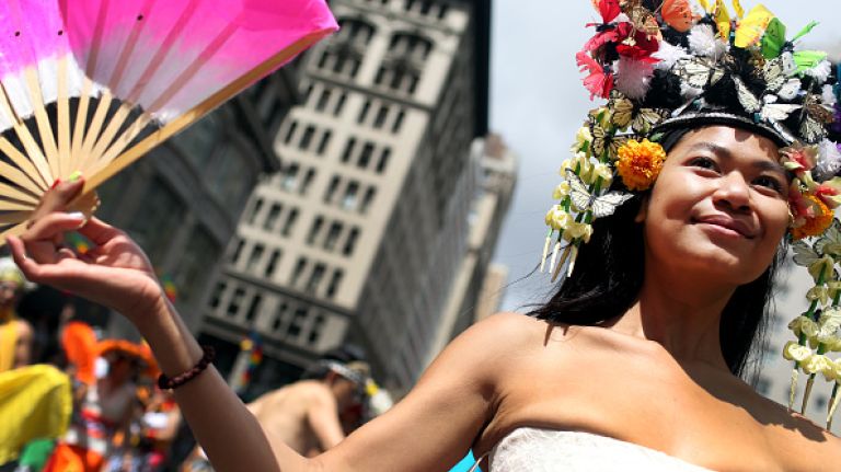 Participants from the Indonesian LGBT society of New York march in the Gay Pride Parade on June 28, 2015 in New York City. 