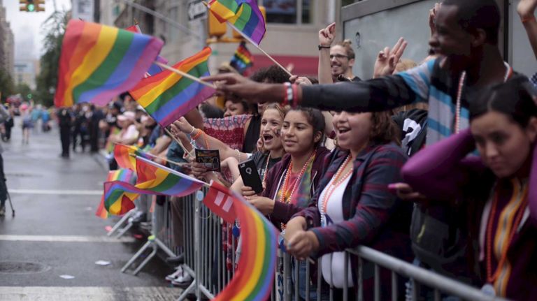 Spectators during the 2015 New York City Pride March on Sunday, June 28, 2015, in Manhattan. The parade starts uptown and ends near the Stone Wall Inn in Greenwich Village.