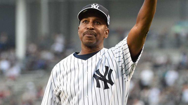 Former New York Yankee Willie Randolph acknowledges the fans during his Monument Park plaque dedication on the 69th Old-Timers' Day at Yankee Stadium before a baseball game between the Yankees and the Detroit Tigers on Saturday, June 20, 2015.