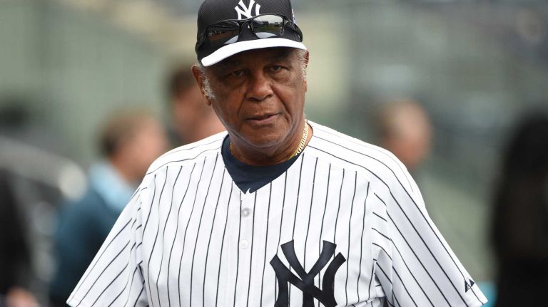 Former New York Yankees Hector Lopez looks on at batting practice during the 69th Old-Timers' Day at Yankee Stadium before a baseball game between the Yankees and the Detroit Tigers on Saturday, June 20, 2015.