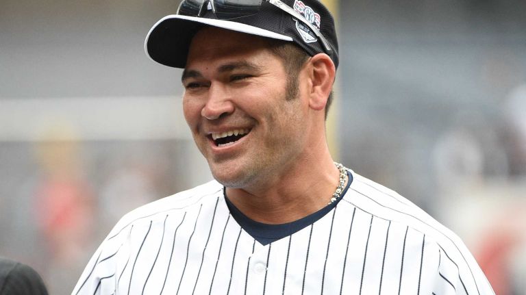 Former New York Yankees Johnny Damon looks on at batting practice during the 69th Old-Timers' Day at Yankee Stadium before a baseball game between the Yankees and the Detroit Tigers on Saturday, June 20, 2015.