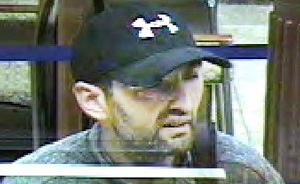A surveillance camera image of the alleged bank robber.