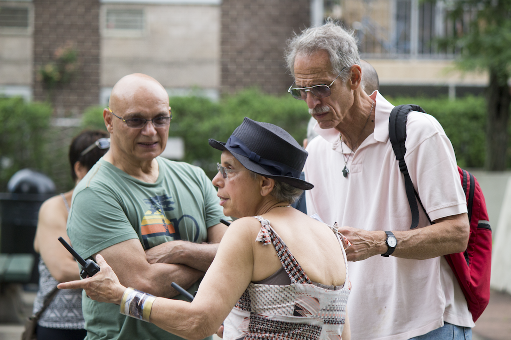 Joan Reinmuth and Dan Myers, right, organizing the drill.