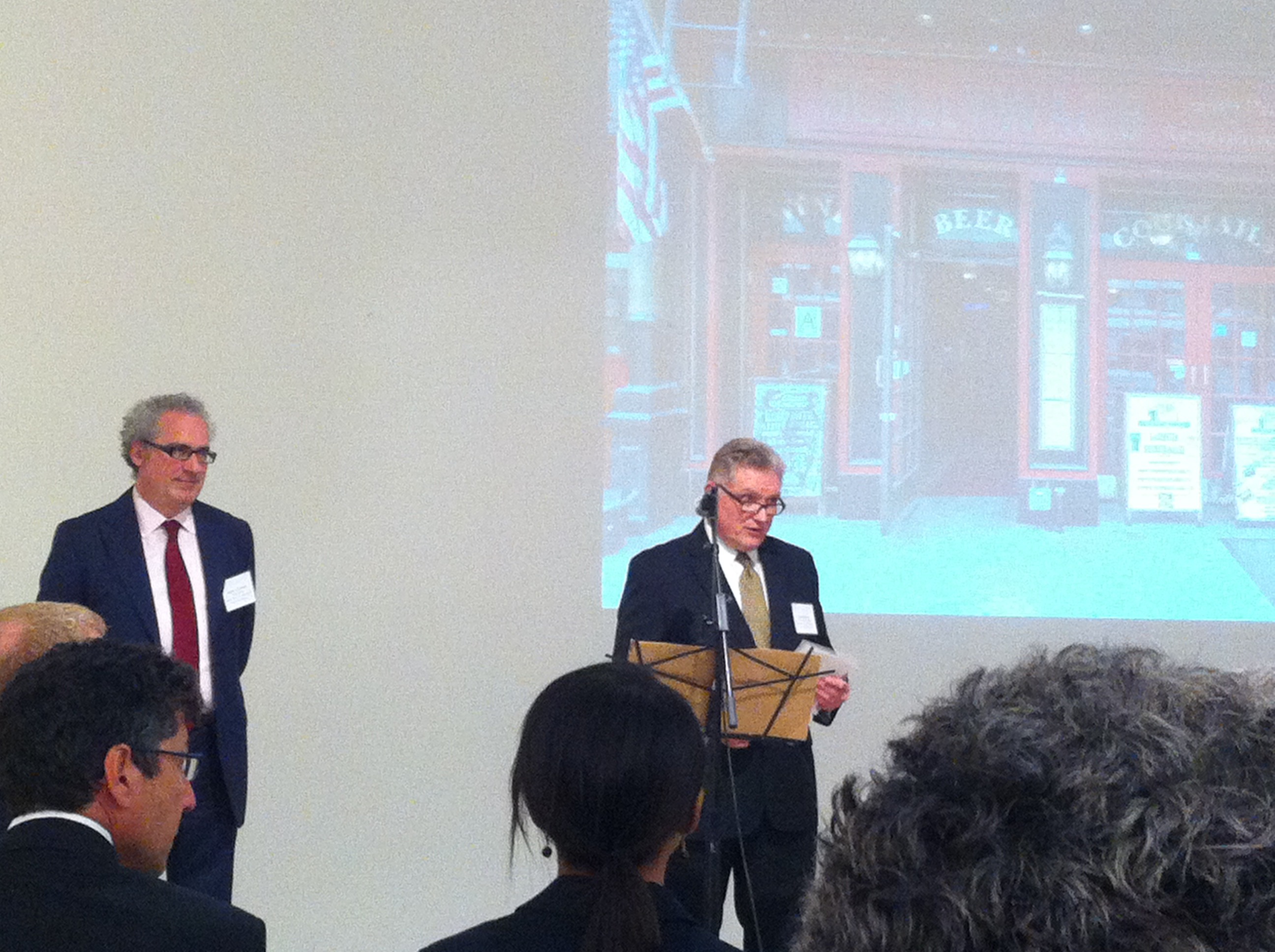 BID Bridges Hudson Yards, Hell’s Kitchen 2 L to R: Alliance Executive Director Robert Benfatto and Board of Directors Chairman Kevin Singleton take questions after updating attendees on the status of the BID. Photo by Sean Egan.