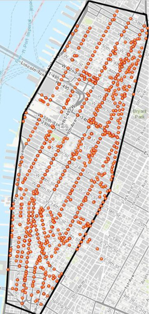 Mapping Report is District 3’s Streetscape Census 3 Hell’s Kitchen and the West Village haves a high density of trash cans (District 3’s total is 1,398). Courtesy office of Councilmember Corey Johnson.