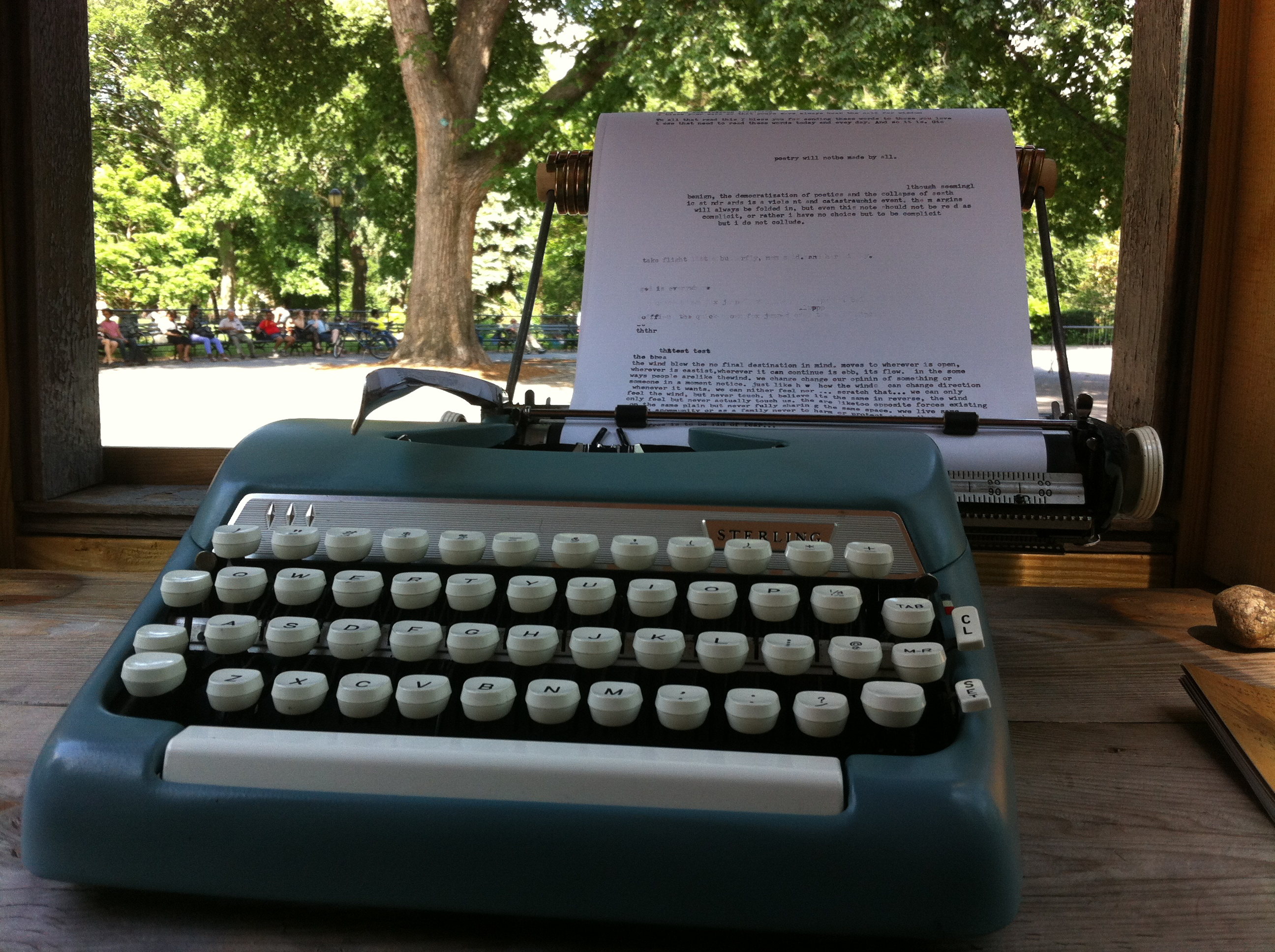 Park your thoughts in Tompkins Square 1 A view of the Hare Krishna tree from behind the typewriter. Photo by Sean Egan.