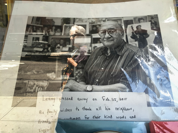 A photo of Lenny Cecere in the window of his Something Special store on its final day last month.  Photo by Tequila Minsky